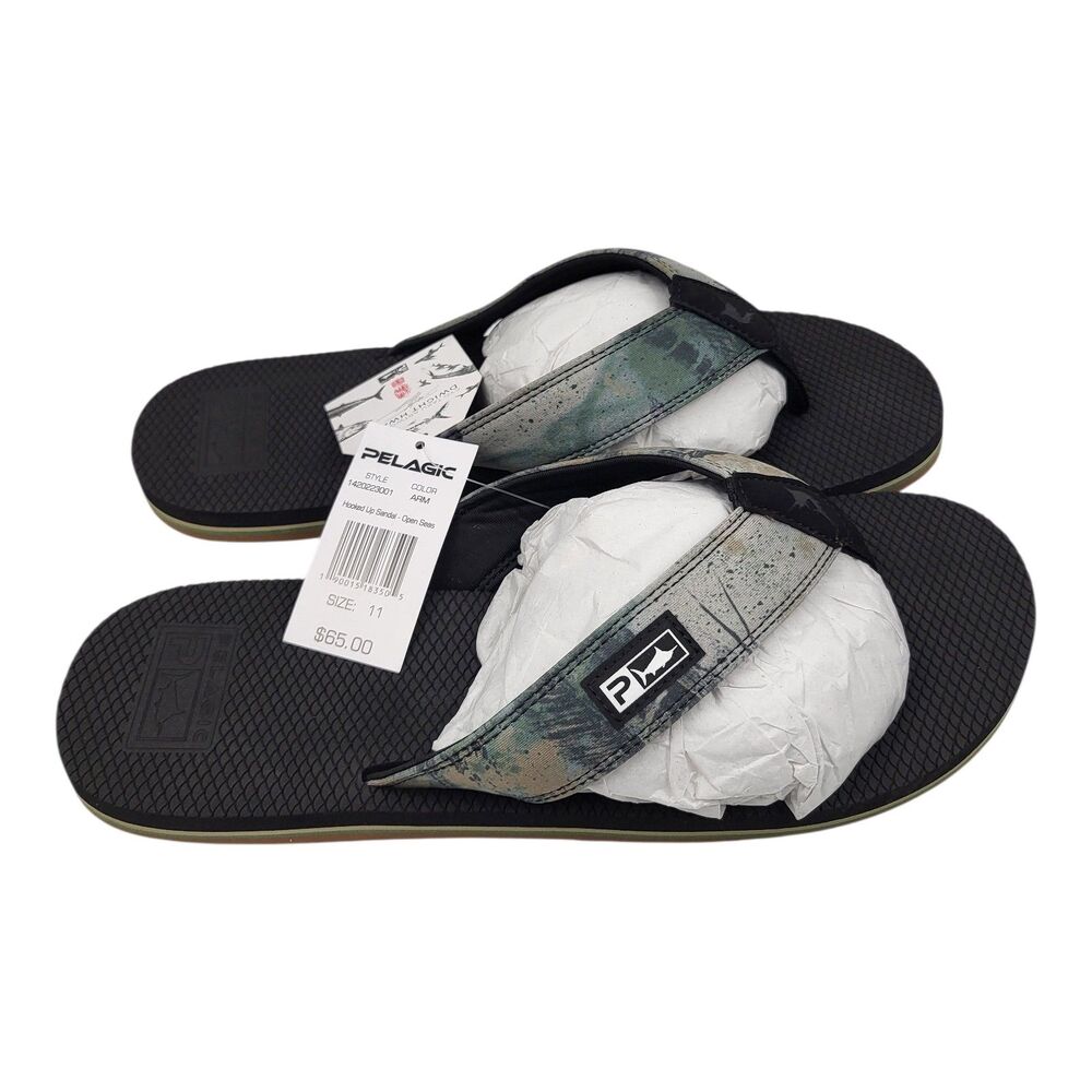 Pelagic Offshore Army Camo Black Sandals Flip Flops Size 11 NWT New